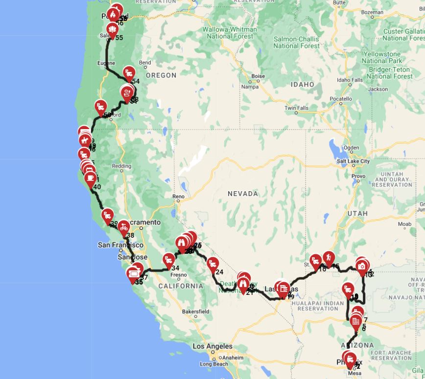 RV travel plan for Phoenix to Portland